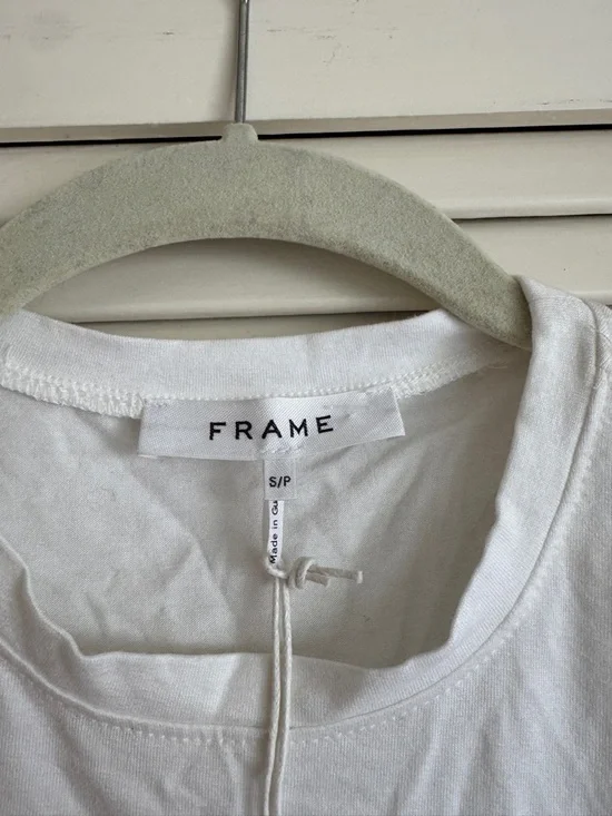 Frame Denim White Short Sleeve Puff-Shoulder Crew Tee - Picture 3 of 4